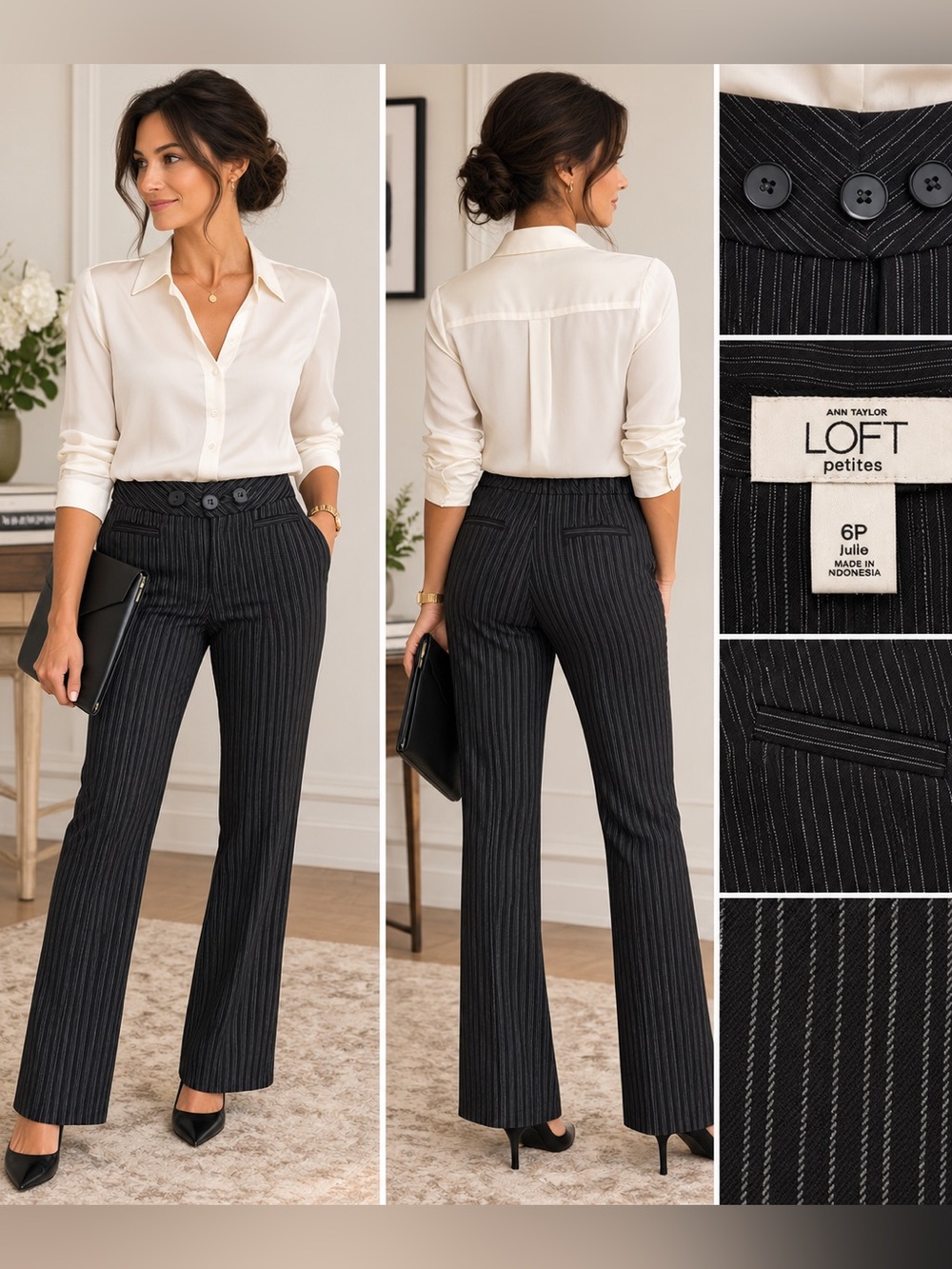 LOFT Petite Black Pinstripe Boot-Cut Julie Pants